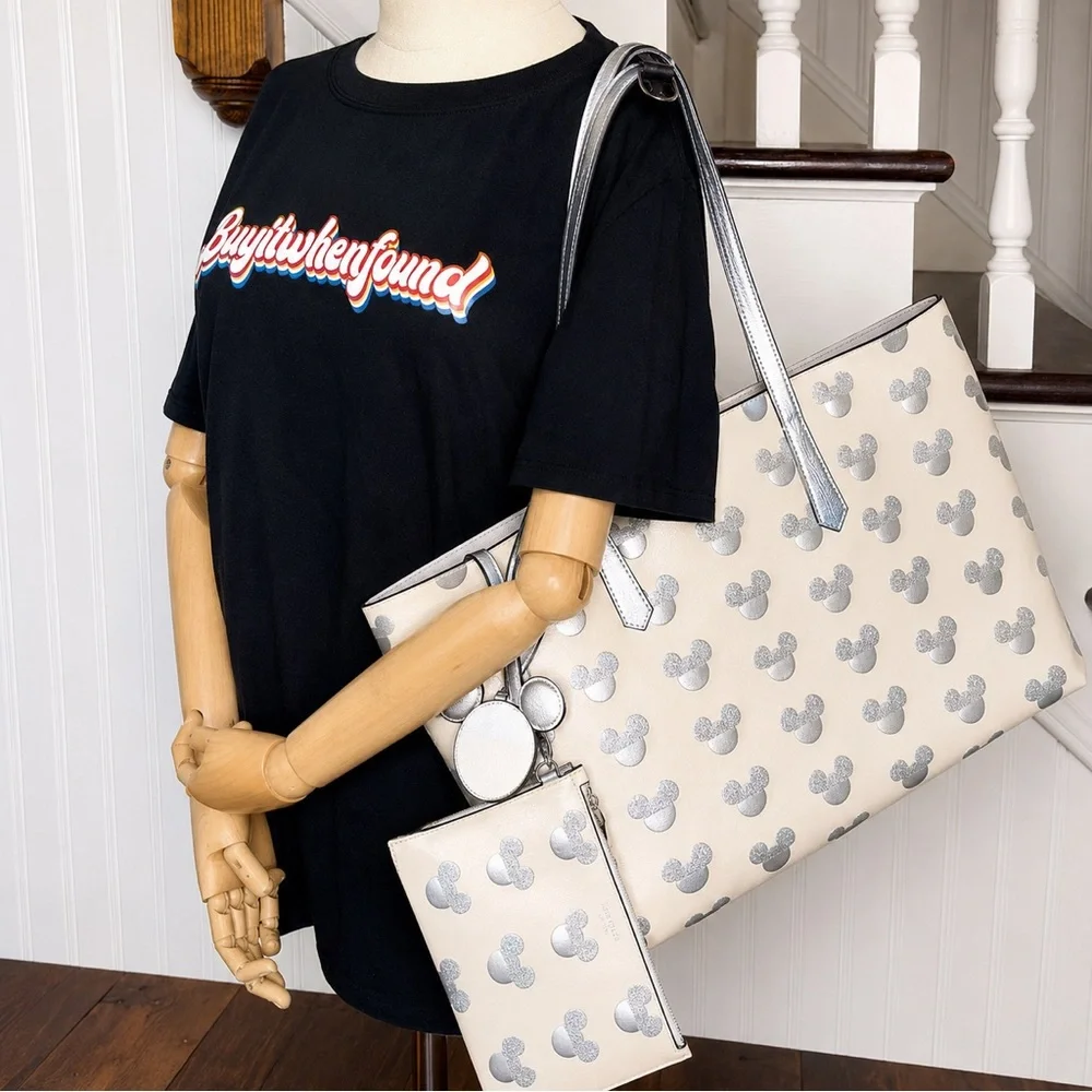 KATE SPADE X Disney Silver Mickey Mouse Embossed Shoulder Bag Tote